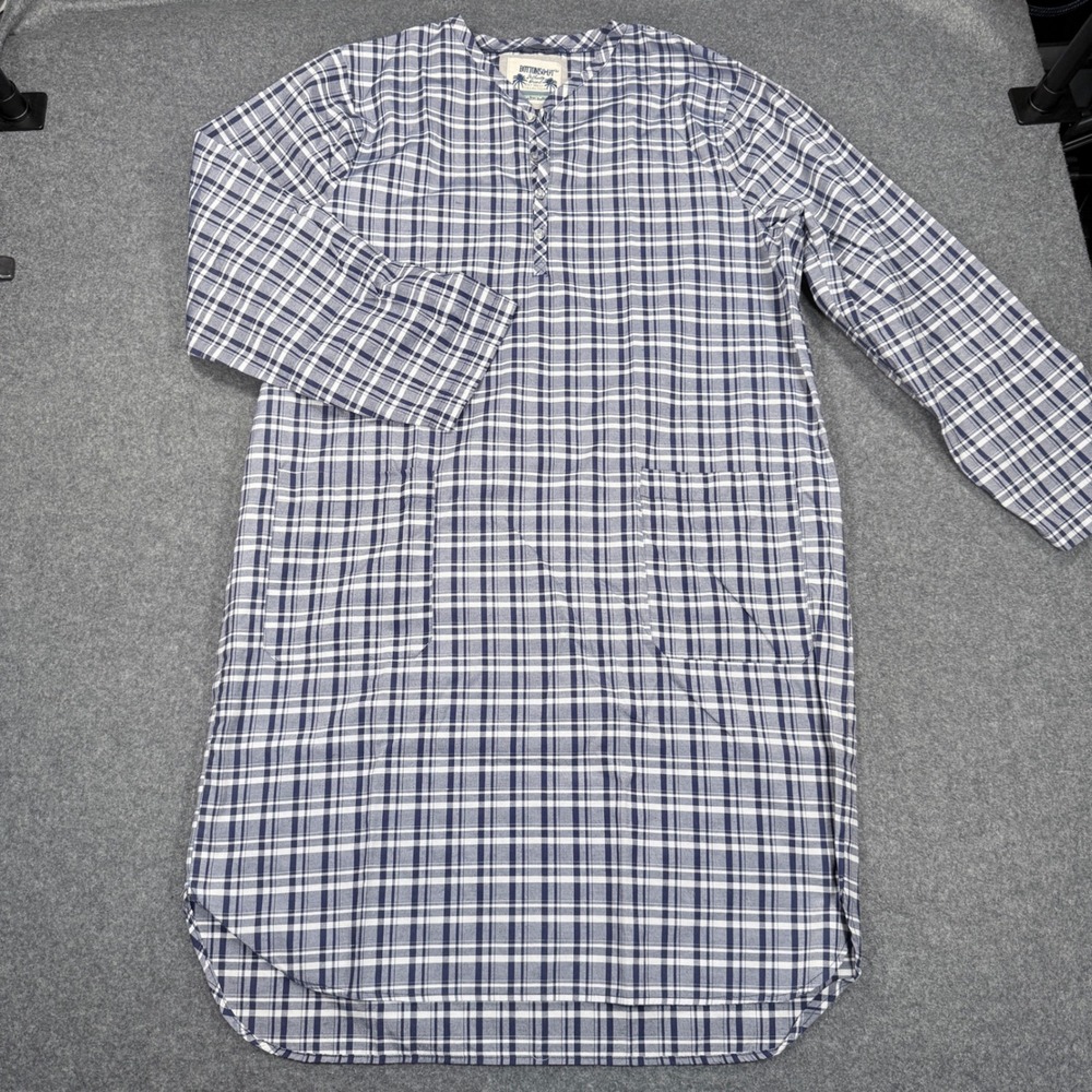 Bottoms Out Key West Collection Mens Blue White Plaid Henley Nightshirt XL